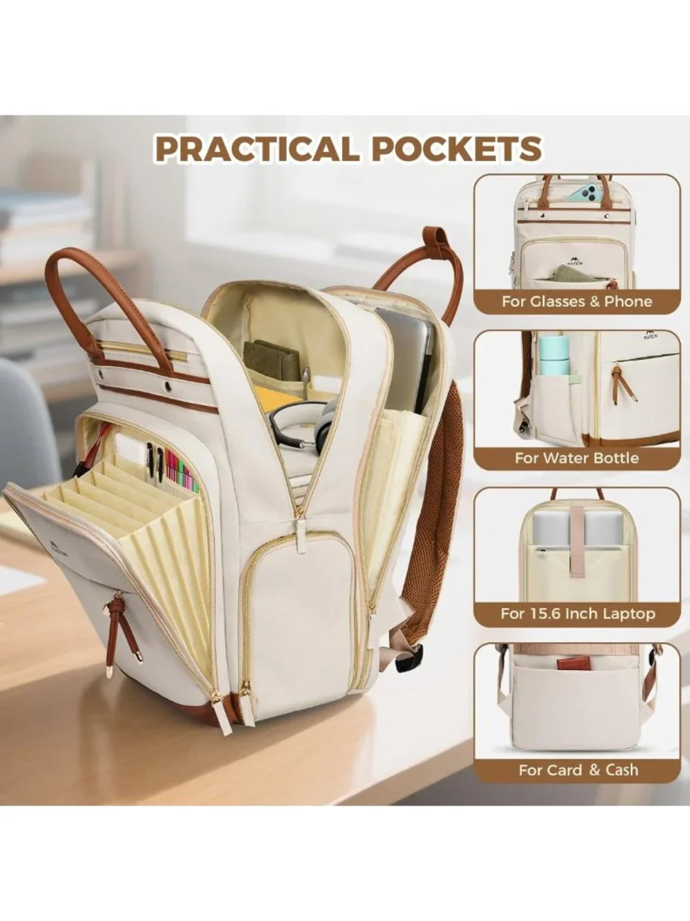 Stylish Teacher Backpack with Lunch Compartment, Fits 15.6